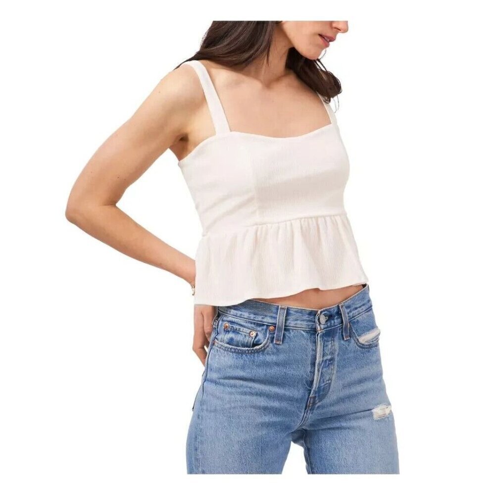 1. STATE Womens Stretch Textured Fitted Peplum-hem Sweetheart Neckline Crop Top